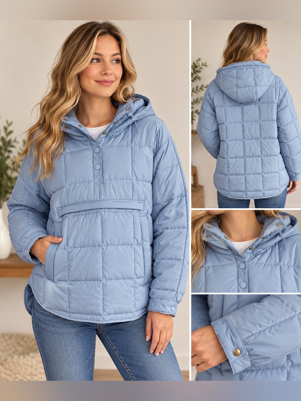 Altar’d State Women’s Large Light Blue Quilted Hooded Puffer Jacket